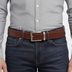 PKF Reversible Belt 34 85 Mens Brown Black Imitation Leather Silver Buckle